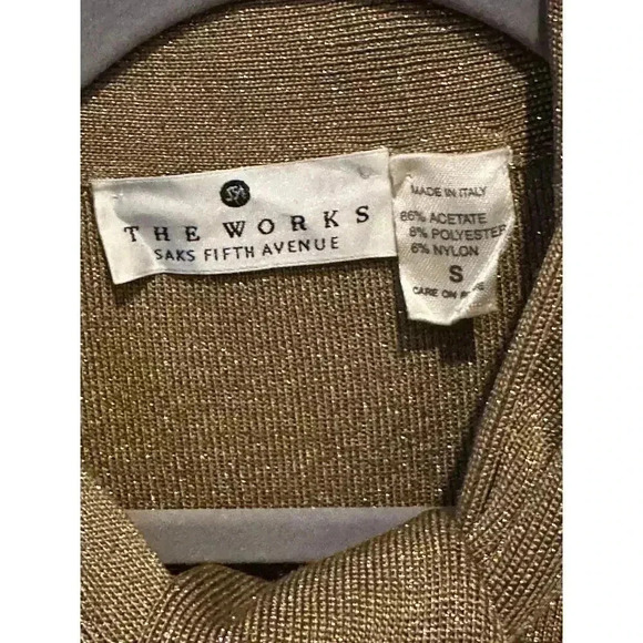 Saks Vintage Works Gold Metallic Cardigan w/tie collar Sz Sm - Picture 5 of 5